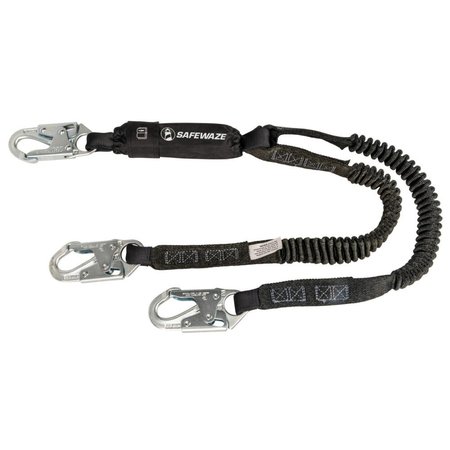 SAFEWAZE PRO 6' Stretch Energy Absorbing Lanyard: Dual Leg, Snap Hooks FS571